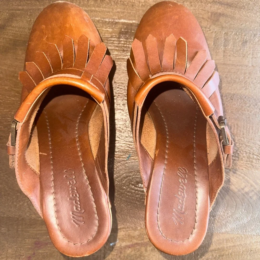 Brown Leather Mules with Chunky Wooden Heel - Picture 4 of 7